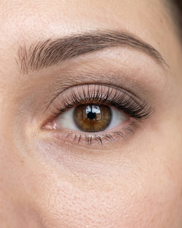 Sample photo of a natural lash set, one extension per lash